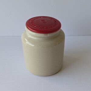 Vintage Pommery Moutarde De Meaux Pottery Crock 4" Jar Red Lid Glazed Stoneware